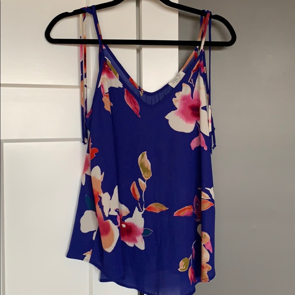 Blue Floral Tie Top Tank